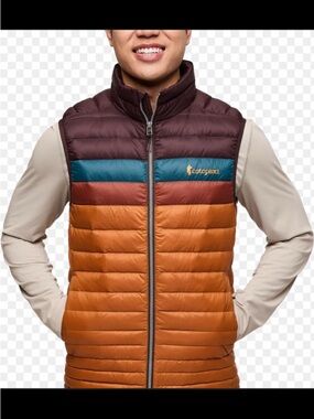 Cotopaxi Men's / Women's Fuego Down Vest Orange Acron Stripes Puffer Jacket Sz M